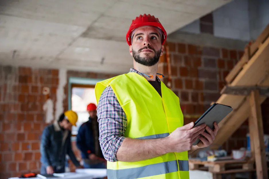 Building renovation student on a building site