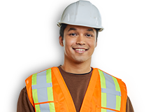 Construction student in high visibility vest and hard hat