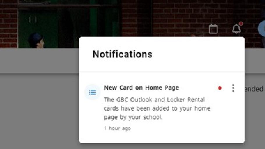 New card on home page notification on STU-VIEW