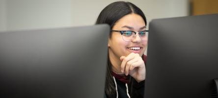 Student using a desktop computer